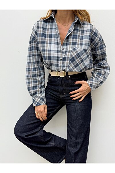 Maldia Shop Cămașă oversize Elva Blue Lumberjack pentru femei