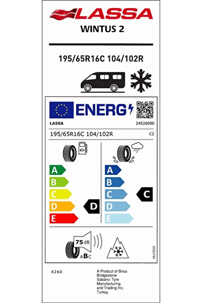 Lassa 195/65R16C 104/102R 8PR,TL M+S SFM WINTUS 2 HAFİF TİCARİ KIŞ LASTİĞİ (ÜRETİM YILI:2025)