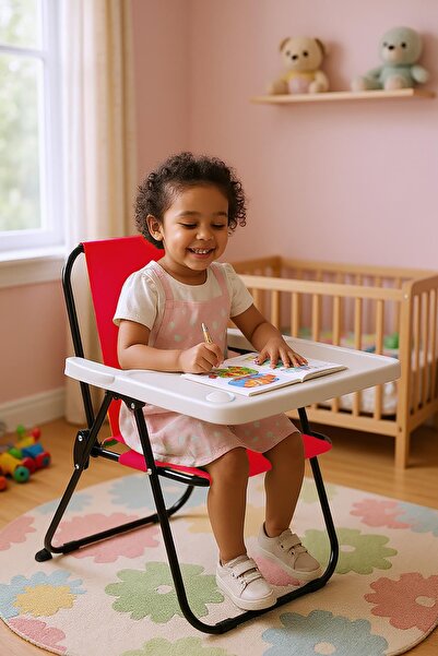 Exent 2–6 Yaş, Katlanabilir Çocuk Sandalyesi ve Masası Tak-Çıkar Masa-KIRMIZI
