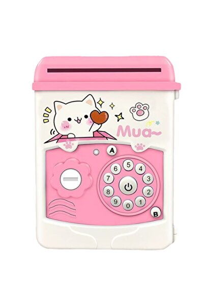 Flippy Piggy Bank for Girls PIGGY BOX with Key Access, 17 x 11.5 x 10 cm, White/Pink