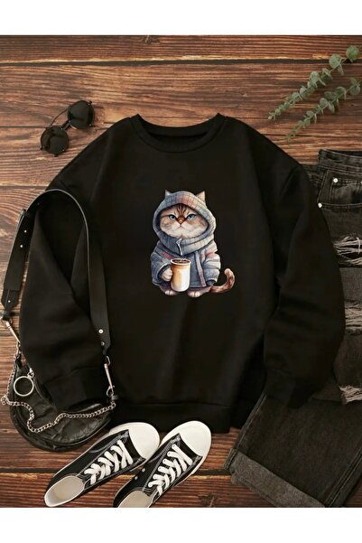 FUFLUNS Cat Printed Oversize Unisex Women/Men's Crewneck Sweatshirt