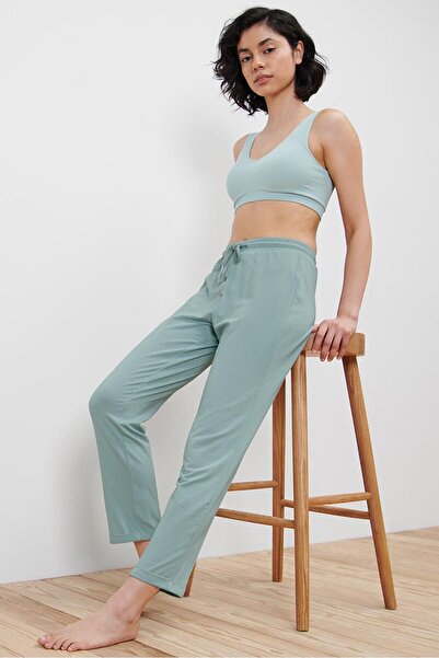 Tchibo Women Plain Drawstring Sleepwear Bottom, Teal Green