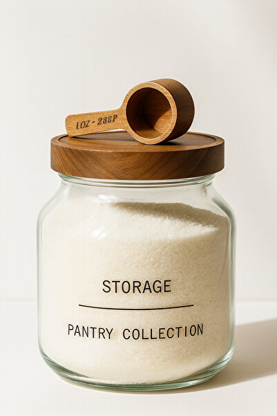 Suo Home Lauva Akasya Kapaklı Ve Ölçek Kaşıklı Cam Saklama Kavanozu Deterjanl...