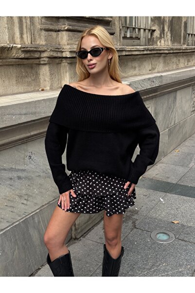 b buhari bykoc Pulover tricotat cu guler Madonna, cu umeri expusi