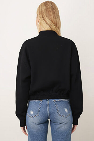 armonika Kadın Siyah Cepli Kolları Ve Beli Lastikli Bomber Kaşe Mont ARM-26K001027