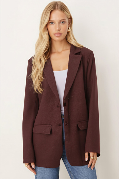 armonika Дамско кафе-цветно мъжко палто с капак на джоба, закопчавано с капак, от вълна, ARM-26K001044