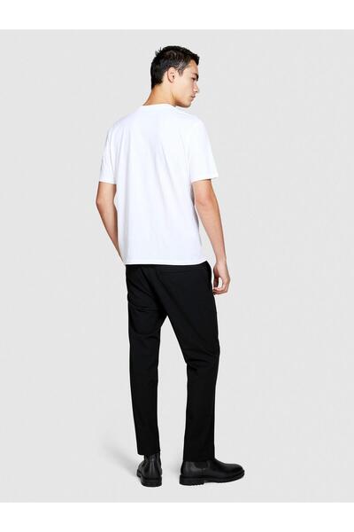 Sisley 100% Koton El με τύπωμα T-Shirt Ανδρικό λευκό μπλουζάκι - 323A3096S1030