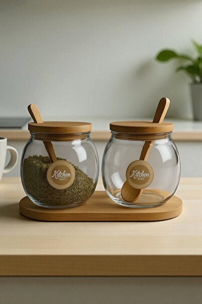 Kitchen Way Borosilicate 350ml Heat Resistant Jar with Bamboo Spoon Kw-819