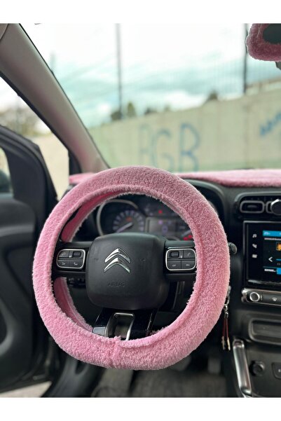 SSS TEKSTİL PEMBE PELUŞ DİREKSİYON KILIFI-TÜM ARAÇLARA UYUMLU DİREKSİYON KILIFI