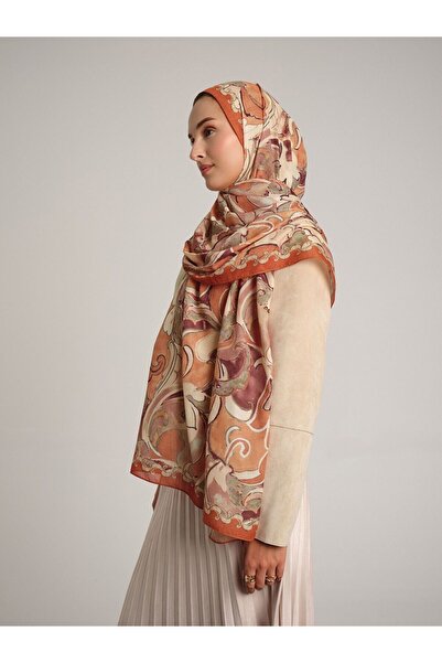 Ayshara Mihrimah Patterned Single-Sided Shawl - Copper Tan