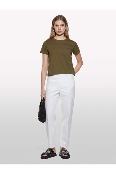 Sisley 100% Cotton Crew Neck Boxy Fit T-Shirt Women's Khaki T-Shirt - 325P3I1Xl107A