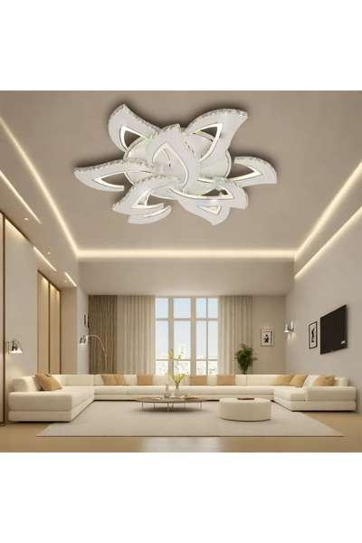 RFAN LED Chandelier, Model R9114/6+3, With Remote Control, 3 Types of Light, 135W, White