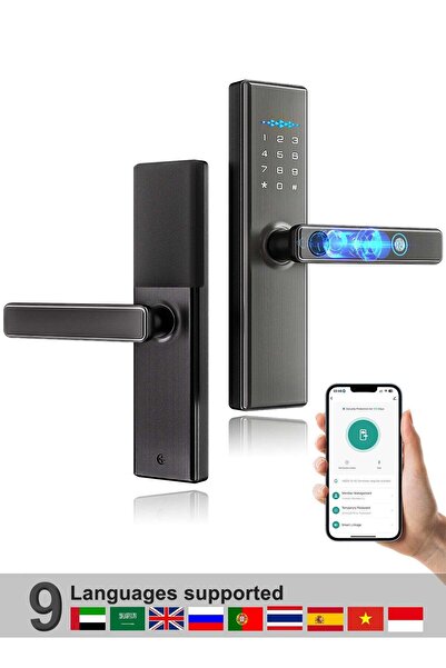 Generic ALINK Smart Door Lock with Handle - WiFi Tuya App, Keypad, Fingerprint, Auto Lock - Grey