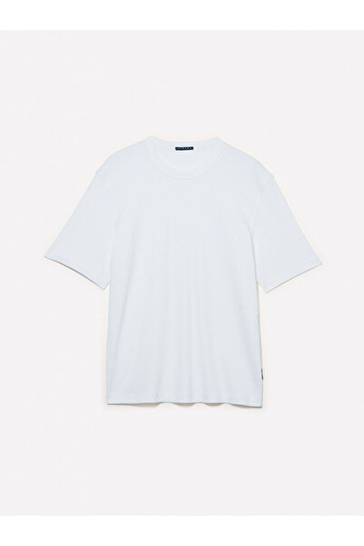 Sisley 100% Cotton Ribbed Crew Neck T-Shirt Men's White T-Shirt - 325A3Ynvs104Q