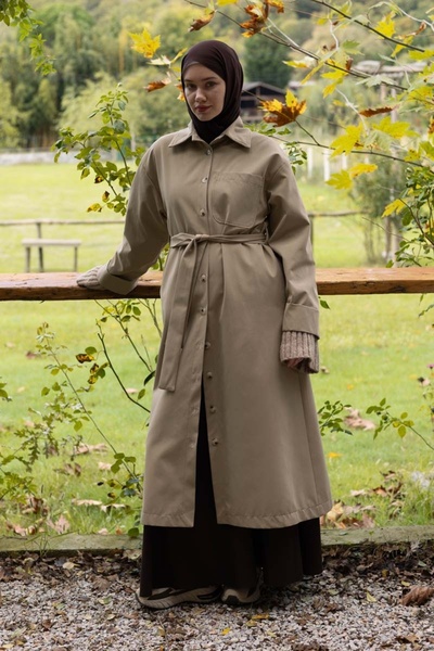 ZÜLAYS Düğmeli Uzun Trençkot Bej