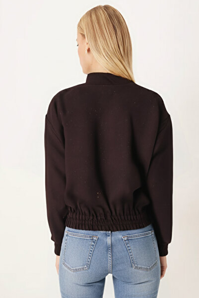 armonika Γυναικείο καφέ παλτό Bomber με ελαστικές μανίκια και ελαστική μέση ARM-26K001027