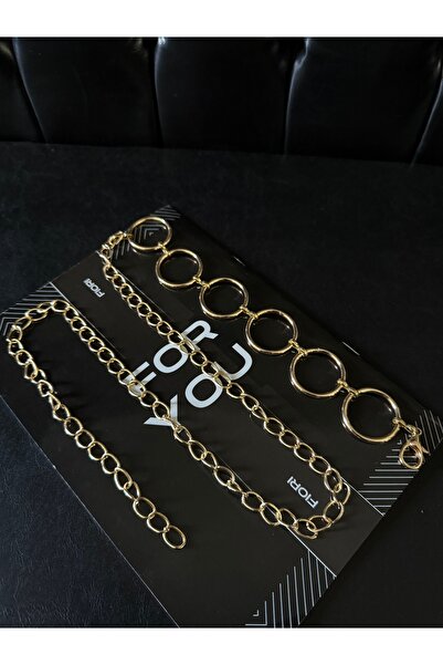 Fiori Yuvarlak Detaylı Kadın Zincir Bel Kemeri, Ceket Kemeri, Elbise Kemeri, Gömlek Kemeri, Zincir Kemer