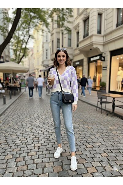 Cockatoo Women's Pinterest Checkered Buttoned Knit Cardigan