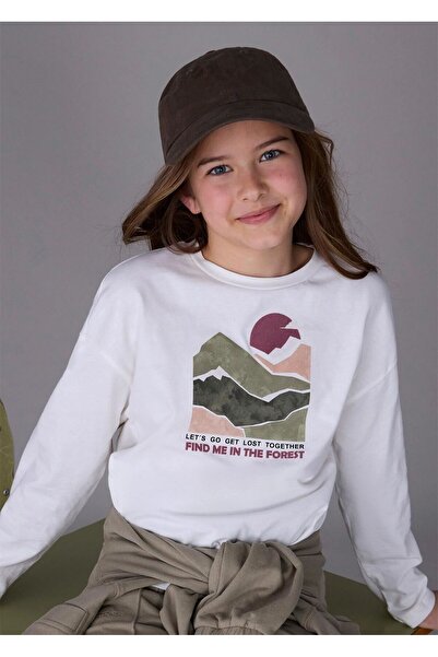 MAYORAL Детска блуза с дълъг ръкав и принт, цвят екрю 7024