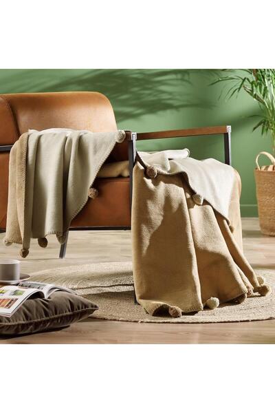 Özdilek Μονόκλινο Βαμβακερό Πανίκι Πονπόν Κουβέρτα Καφέ-Μπεζ