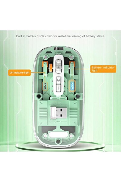 007 Slim Dual-Mode Wireless Bluetooth Mouse (5.1 + 2.4GHz USB), Rechargeable, Silent, 4 DPI - Green