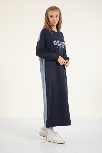 My City 5305 - Шикарне зручне джинсове трикотажне сукня в повну довжину для жінок