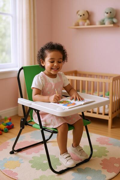 Exent 2–6 Yaş, Katlanabilir Çocuk Sandalyesi ve Masası Tak-Çıkar Masa-YEŞİL