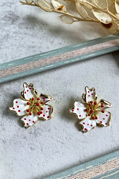 Meva Takı ve Aksesuar Polka Dot Flower Earrings I Mev'Art Collection