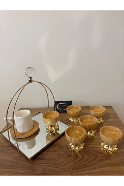 ARS HOME DEKOR Gold Metal Legged Bamboo Turkish Delight Bowl, Bamboo Serving Bowl for Coffee Side, Sauce Bowl, Sugar Bowl