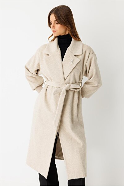 Esswaap Broş Detaylı Ribana Kollu Kaban Taş