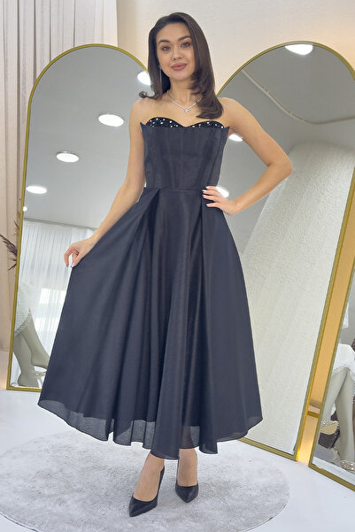 the ZKS Kadın Straplez Korse Görünümlü Prenses Abiye Elbise Siyah,Beyaz,Bebe Mavi,Lacivert,Pembe,Lila,Saks