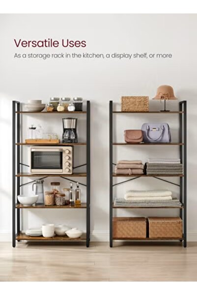 VariFurnx 5 Tier Bookshelf Storage Shelves Standing Shelving Kitchen Bakers Rack Open Display Rack Bookcase