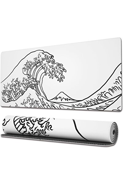 AZONEE XL Extended Gaming Mouse Pad, Wavy White, Anti-Slip, 31.5×11.8 in