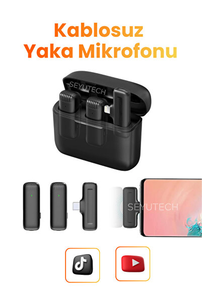 SEYUTECH Kablosuz Yaka Mikrofonu Wireless Şarj Kutulu Canlı Yayın IOS ve Android Uyumlu Yaka Mikrofonu