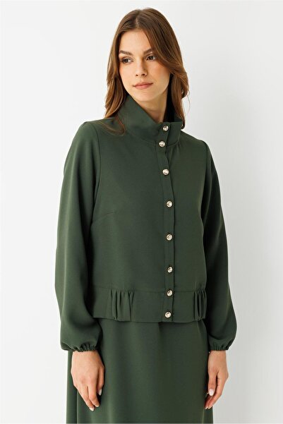 Esswaap Büzgü Detaylı Elbiseli Takım Haki