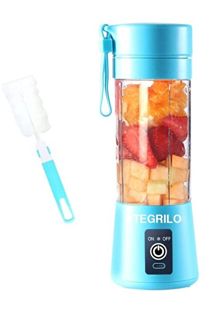 TEGRILO خلاط فواكه كهربائي محمول صغير بمنفذ USB، 6 شفرات، 380 مل (أزرق)