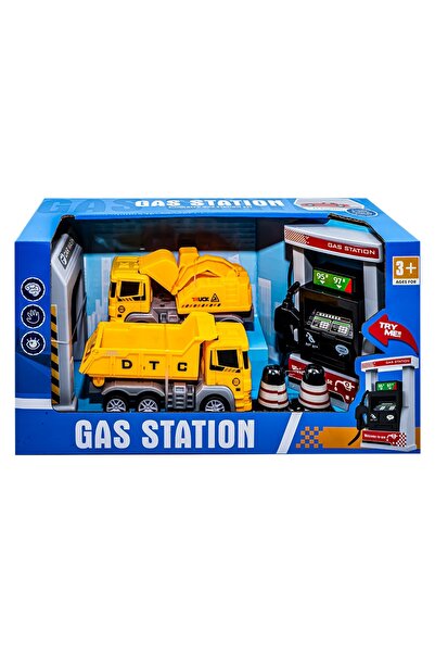Robentoys Benzinărie cu spălătorie auto + vehicule de construcții, 6 bucăți/set
