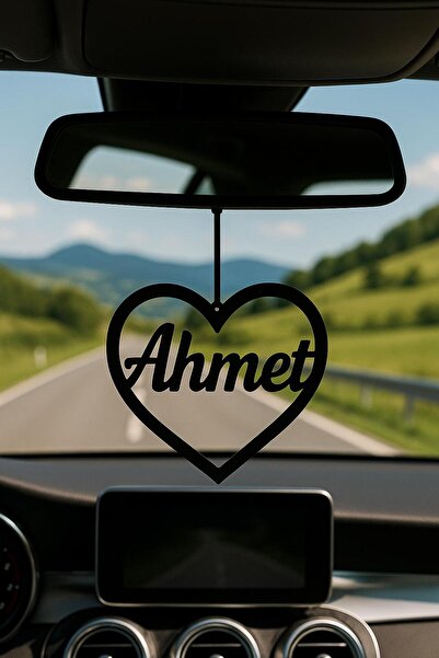 VENON زخرفة معدنية لمرآة الرؤية الخلفية على شكل قلب مع كلمة 'أحمد' مكتوبة، إك...