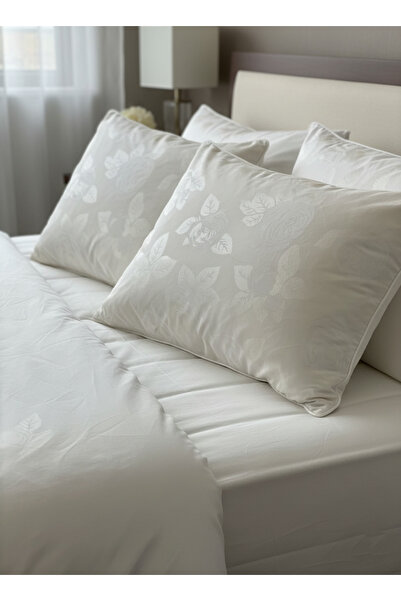 Boema Home Deco Set of 2 firm pillows with goose down and feathers, 50x70 cm, White with silver roses