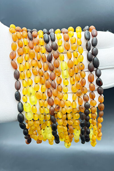 İpek Kehribar Matte Rainbow Color Amber Necklace, Amber Baby & Kids Tooth Necklace, Lithuania Certified Silk-522