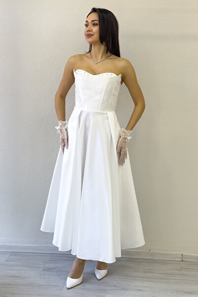 the ZKS Kadın Straplez Korse Görünümlü Prenses Abiye Elbise Siyah,Beyaz,Bebe Mavi,Lacivert,Pembe,Lila,Saks