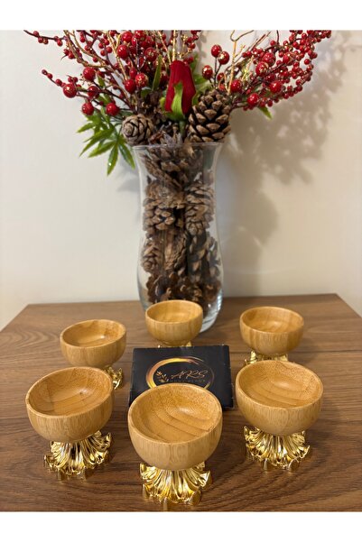 ARS HOME DEKOR Gold Metal Legged Bamboo Turkish Delight Bowl, Bamboo Serving Bowl for Coffee Side, Sauce Bowl, Sugar Bowl