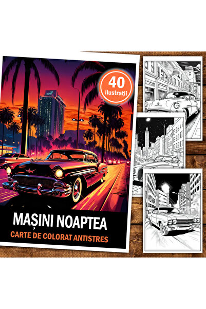 Legendary Gifts Книга за рисуване, 40 илюстрации Коли през нощта