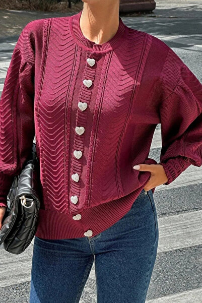 H&E LUXURY DESIGN Cardigan cu detaliu cu nasturi in forma de inimă pentru fem...