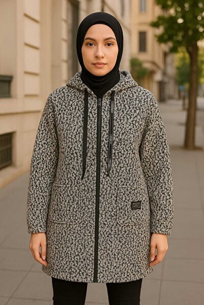 ECK MODA Women's Full-Length Zipper Hooded Double Pocket Over-The-Knee Plush Felt Coat