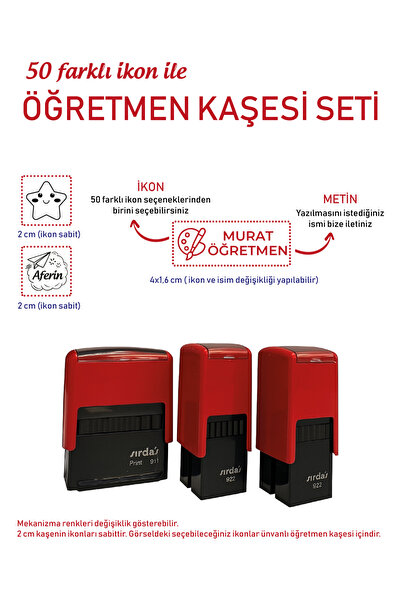 MÜHÜRŞAH 3'lü Öğretmen Kaşesi Seti - Kişiye Özel, Motive Edici Kaşe