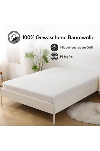 SOULFUL Fitted bed sheets for 2 people, 2 pieces, 100% cotton, 180 x 200 cm, white