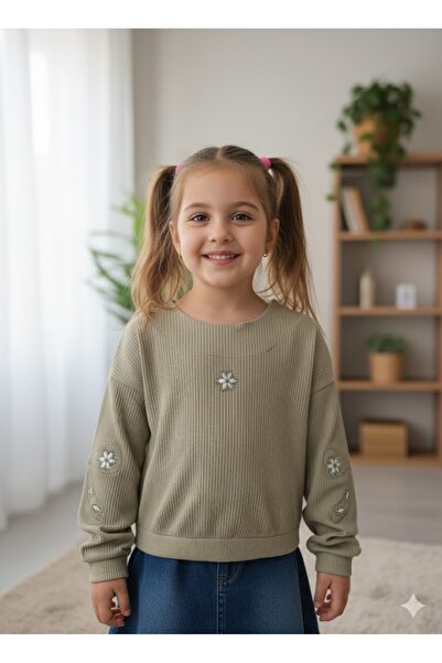 Şimo Butik Κοριτσίστικη μπλούζα με κέντημα με πέτρες κοτλέ