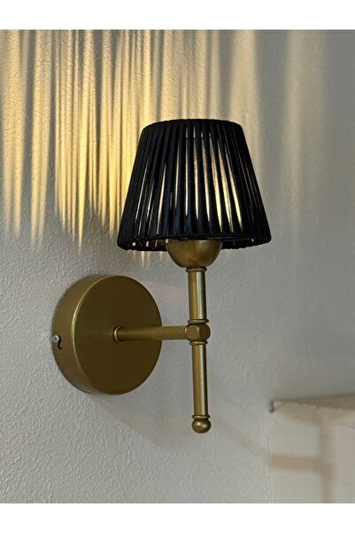 Maison Avf Siyah Deri Kablosuz Pilli Duvar Aydınlatması Aplik - Alt Eskitme Gold