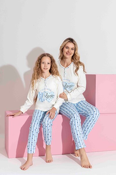 Tarık Mother-Daughter Matching Long Sleeve Heart Pattern Interlock Family Matching Pajamas Set-3207